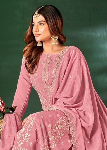 Rosy Radiance Pink Chinon Suit Set with Heavy Swarovski Dupatta Set  Designer Plazzo Salwar Suits Wholesale