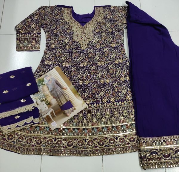 Royal Amethyst Georgette Palazzo Suit Swarovski Embroidery for Evening Glam Designer Plazzo Salwar Suits Wholesale