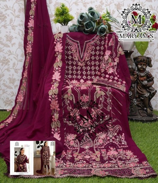 Royal Aura Maroon Georgette Embroidered Suit for Mehfil Wear by Maryams Pakistani Suits Wholesale