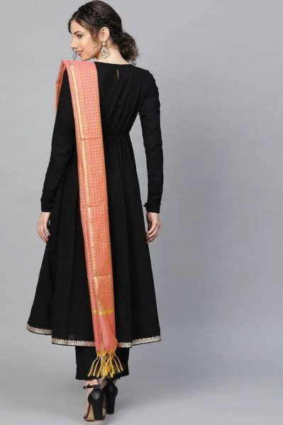 Royal Black Anarkali Kurti Set – Cotton Fabric & Checked Dupatta Cotton Kurtis Wholesale