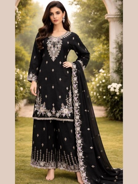 Royal Black Crunchy Suit for Wedding and Reception Functions Salwar Kameez