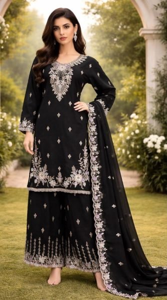 Royal Black Crunchy Suit for Wedding and Reception Functions Designer Plazzo Salwar Suits Wholesale