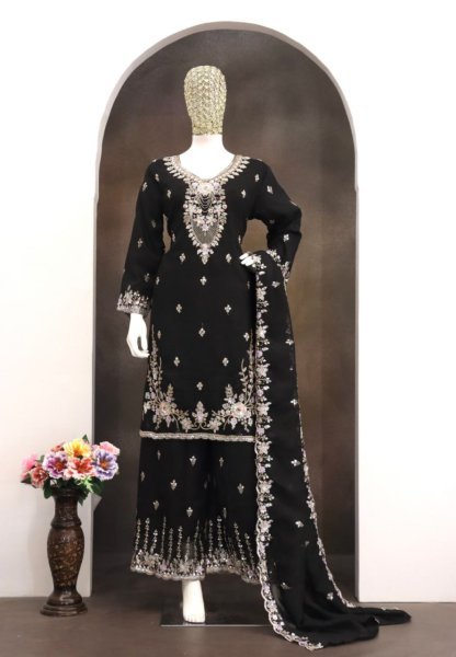 Royal Black Crunchy Suit for Wedding and Reception Functions Designer Plazzo Salwar Suits Wholesale
