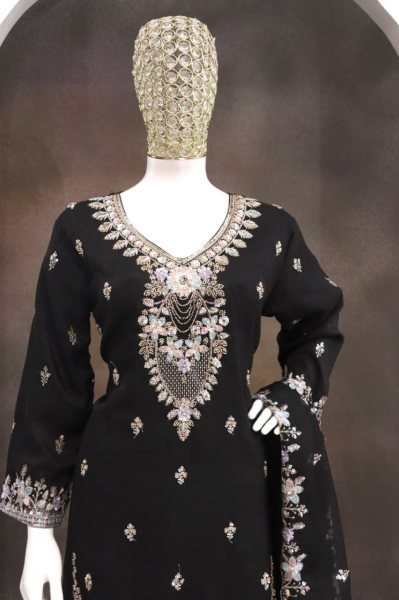 Royal Black Crunchy Suit for Wedding and Reception Functions Designer Plazzo Salwar Suits Wholesale
