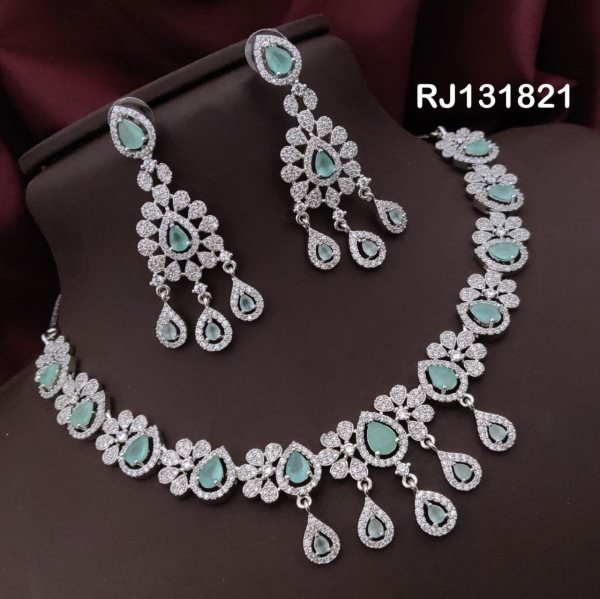 Royal Blue American Diamond Necklace Set for Weddings & Receptions at Wholesale Rate Fashion Accessories Wholesale