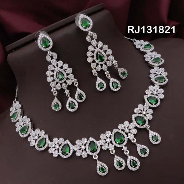Royal Blue American Diamond Necklace Set for Weddings & Receptions at Wholesale Rate Fashion Accessories Wholesale