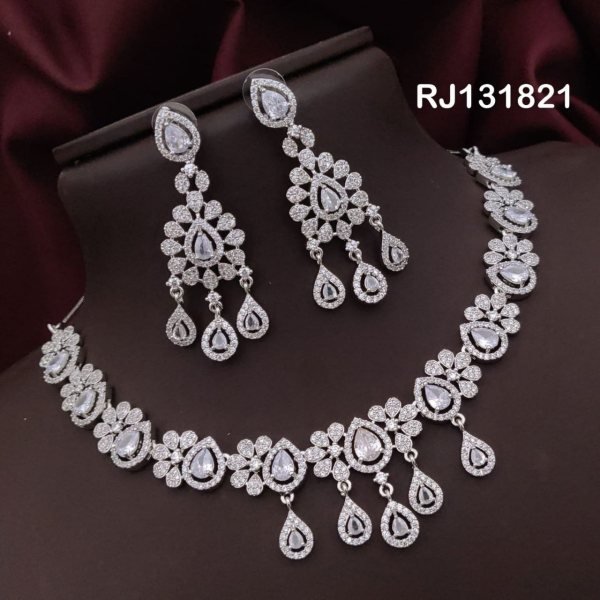 Royal Blue American Diamond Necklace Set for Weddings & Receptions at Wholesale Rate Fashion Accessories Wholesale
