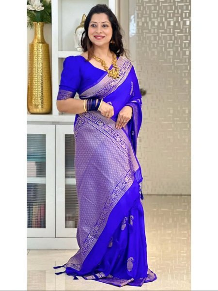 Royal Blue Banarasi Soft Silk Saree with Gold Zari Weaving for Wedding Wear Sarees 