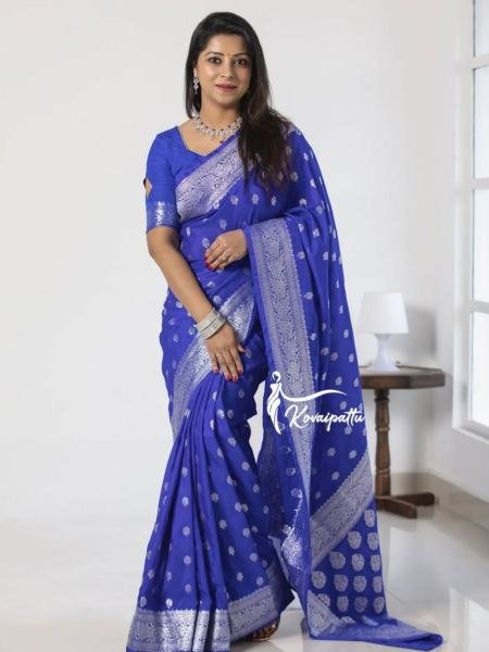 Royal Blue Banarasi Soft Silk Saree with Silver Zari Border at Manufacturer Rate Sarees 