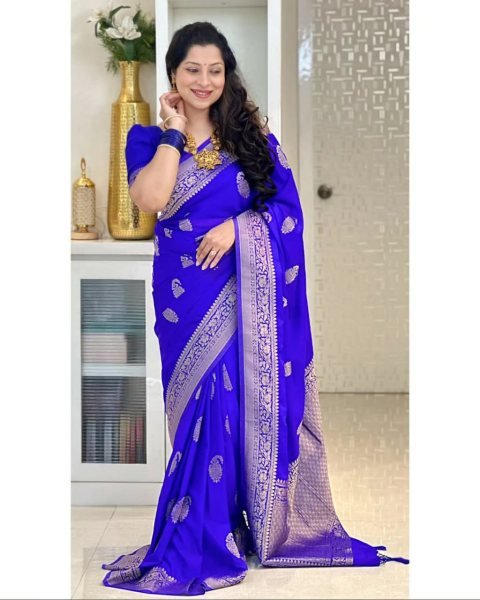 Royal Blue Banarasi Soft Silk Saree with Gold Zari Weaving for Wedding Wear Banarasi Saree Wholesale