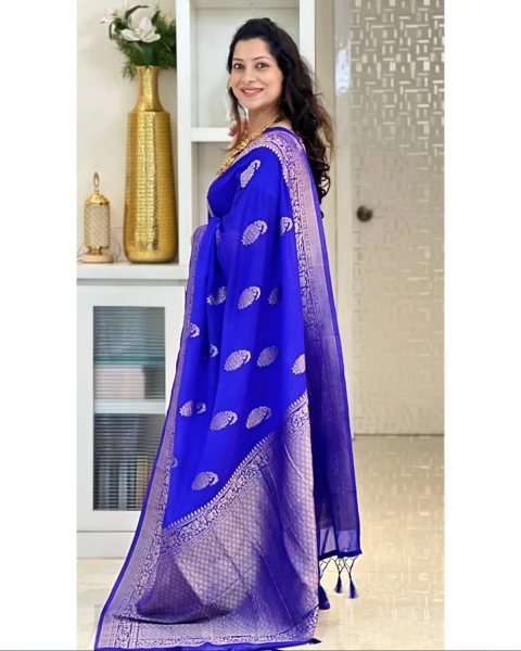 Royal Blue Banarasi Soft Silk Saree with Gold Zari Weaving for Wedding Wear Banarasi Saree Wholesale