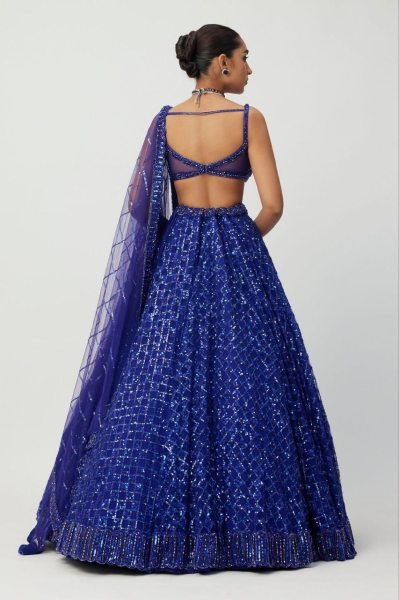 Royal Blue Butterfly Net Lehenga Choli with Dual Sequins and Jari Embroidery Bridal Wear Designer Lehenga Choli