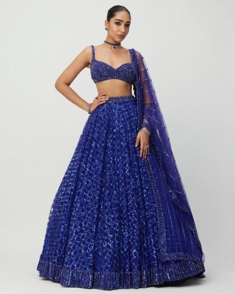 Royal Blue Butterfly Net Lehenga Choli with Dual Sequins and Jari Embroidery Bridal Wear Designer Lehenga Choli