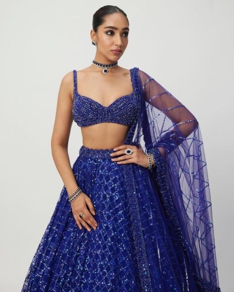 Royal Blue Butterfly Net Lehenga Choli with Dual Sequins and Jari Embroidery Bridal Wear Designer Lehenga Choli
