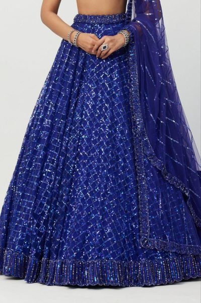 Royal Blue Butterfly Net Lehenga Choli with Dual Sequins and Jari Embroidery Bridal Wear Designer Lehenga Choli