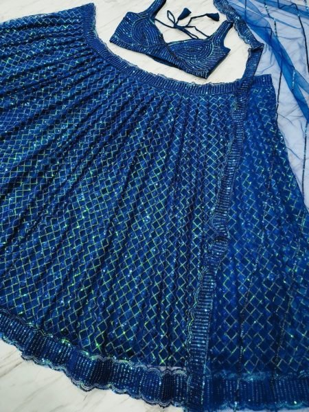 Royal Blue Butterfly Net Lehenga Choli with Dual Sequins and Jari Embroidery Bridal Wear Designer Lehenga Choli