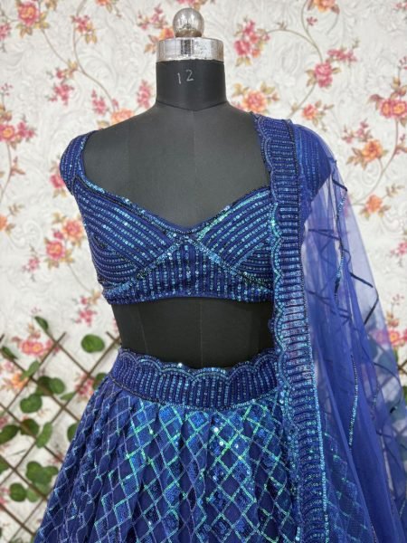Royal Blue Butterfly Net Lehenga Choli with Dual Sequins and Jari Embroidery Bridal Wear Designer Lehenga Choli