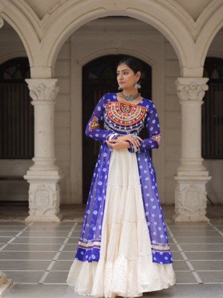 Royal Blue Cotton Kurti with Handwork Mirror Lehenga Elegant Combo for Navratri Celebrations 
