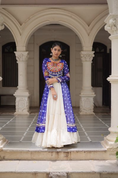 Royal Blue Cotton Kurti with Handwork Mirror Lehenga Elegant Combo for Navratri Celebrations Navratri Collection