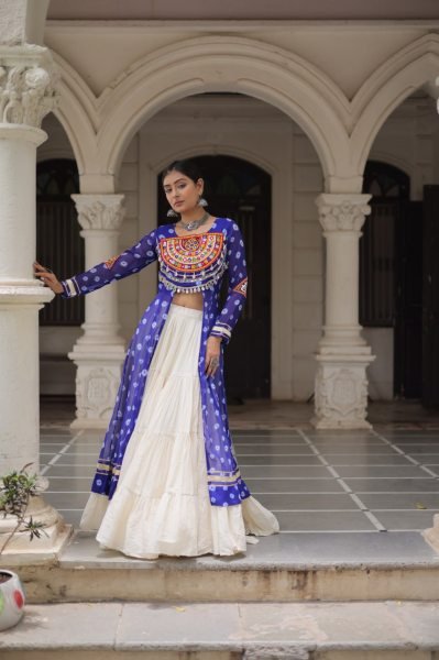 Royal Blue Cotton Kurti with Handwork Mirror Lehenga Elegant Combo for Navratri Celebrations Navratri Collection