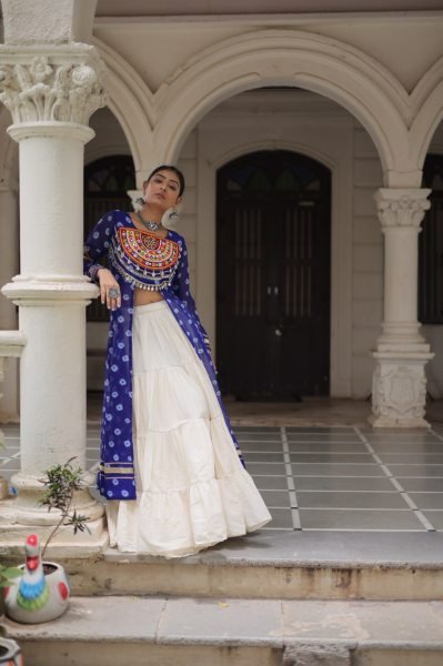 Royal Blue Cotton Kurti with Handwork Mirror Lehenga Elegant Combo for Navratri Celebrations Navratri Collection