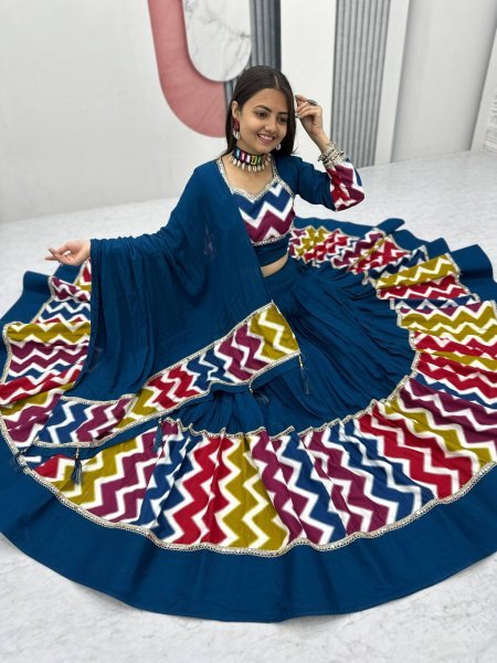 Royal Blue Cotton Lehenga Choli with 6 Meter Flair and Dupatta Navratri Special Offer Navratri Lehnega Choli