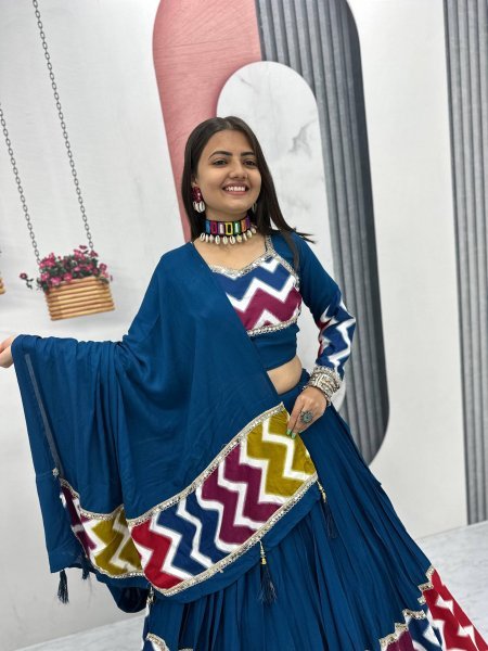 Royal Blue Cotton Lehenga Choli with 6 Meter Flair and Dupatta Navratri Special Offer Navratri Lehnega Choli