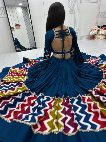 Royal Blue Cotton Lehenga Choli with 6 Meter Flair and Dupatta Navratri Special Offer Navratri Lehnega Choli