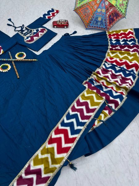 Royal Blue Cotton Lehenga Choli with 6 Meter Flair and Dupatta Navratri Special Offer Navratri Lehnega Choli