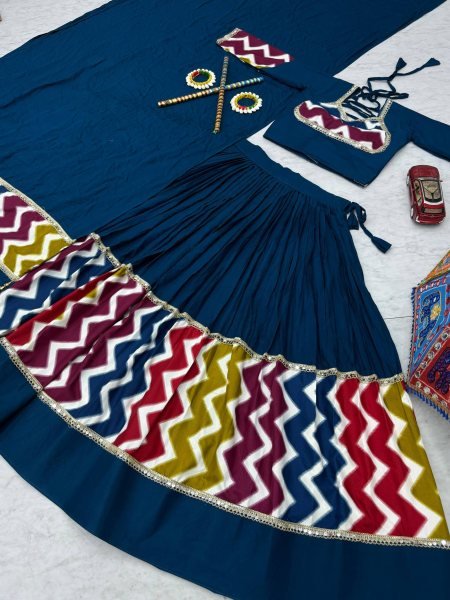 Royal Blue Cotton Lehenga Choli with 6 Meter Flair and Dupatta Navratri Special Offer Navratri Lehnega Choli