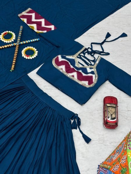 Royal Blue Cotton Lehenga Choli with 6 Meter Flair and Dupatta Navratri Special Offer Navratri Lehnega Choli