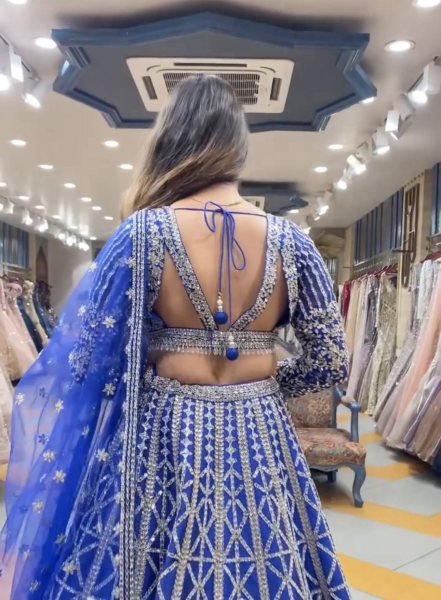 Royal Blue Embroidered Chinon Lehenga Choli Perfect for Reception Look Designer Lehenga Choli