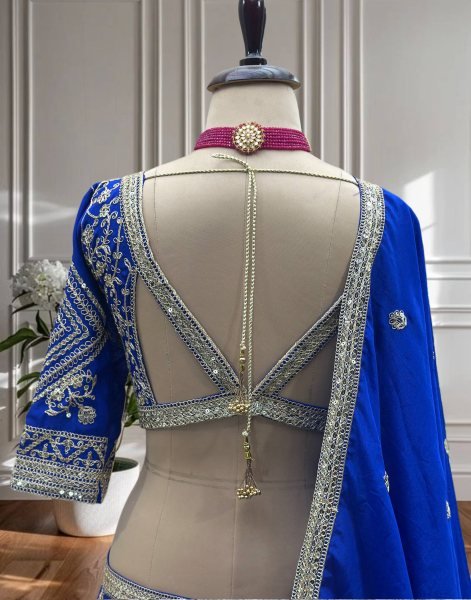 Royal Blue Embroidered Chinon Lehenga Choli Perfect for Reception Look Designer Lehenga Choli