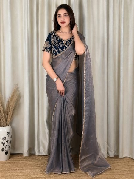 Royal Blue Fandy Satin Jacquard Saree with Zari Weaving for Wedding Wear Sarees 
