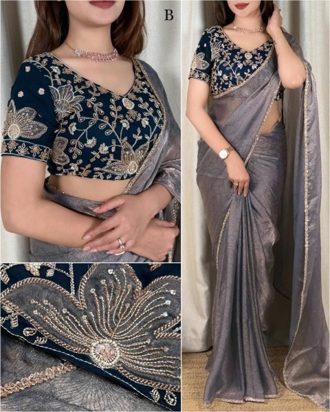 Royal Blue Fandy Satin Jacquard Saree with Zari Weaving for Wedding Wear Designer Wedding Sarees Wholesale