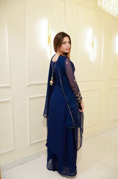 Royal Blue Faux Georgette Embroidery Palazzo Suit with Long Sleeve Top and Matching Dupatta Ready to Wear  Ready To Wear Collection