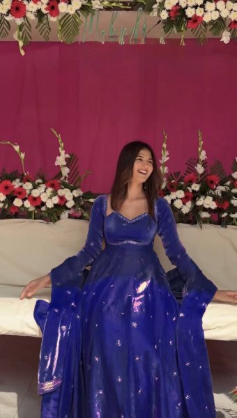 Royal Blue Fendy Silk Thread with Sequnce Anarkali with Matching Pant and Dupatta  for Exporters   Georgette Kurti 