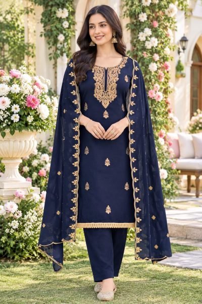 Royal Blue Festive Wear Georgette Multi Work Suit Set for Women Color Set Matching Dress Material Wholesale