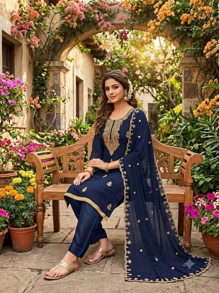 Royal Blue Festive Wear Georgette Multi Work Suit Set for Women Color Set Matching Dress Material Wholesale