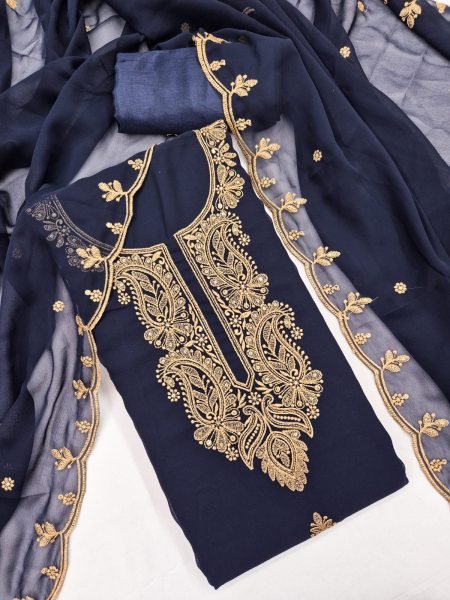 Royal Blue Festive Wear Georgette Multi Work Suit Set for Women Color Set Matching Dress Material Wholesale