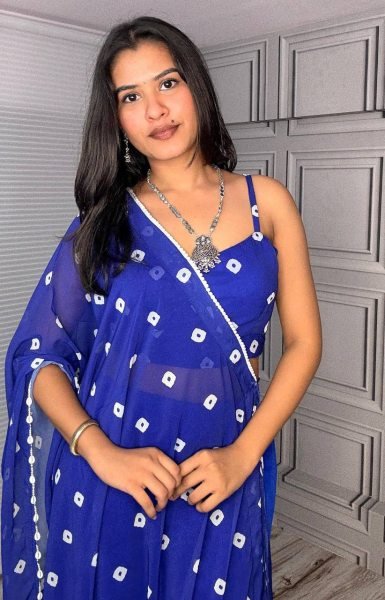 Royal Blue Fox Georgette Palazzo Set with Dupatta and Bustier Designer Party Wear Georgette Kurti 