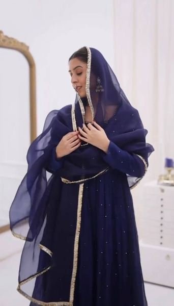 Royal Blue Heavy Faux Georgette Anarkali Suit with 8-Meter Flair And Diamond Lace Dupatta Anarkali Kurtis 