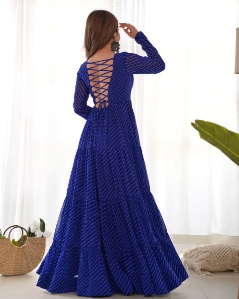Royal Blue Laheriya Anarkali Gown with Gamthi Work Navratri Special Look Navratri Collection