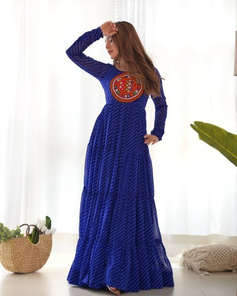 Royal Blue Laheriya Anarkali Gown with Gamthi Work Navratri Special Look Navratri Collection