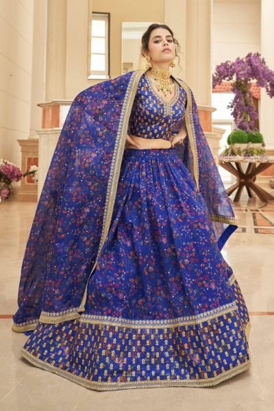 Royal Blue Organza Designer Lehenga Choli Bridal Lehenga Choli