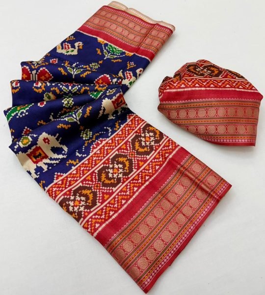 Royal Blue Patola Saree on Silk With Elephant Motif for Wedding Wear Patola Silk Sarees Wholesale