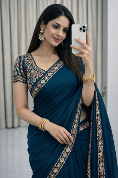 Royal Blue Rangoli Silk Saree featuring Multi-Sequence Embroidery And Heavy Border Silk Sarees Wholesale