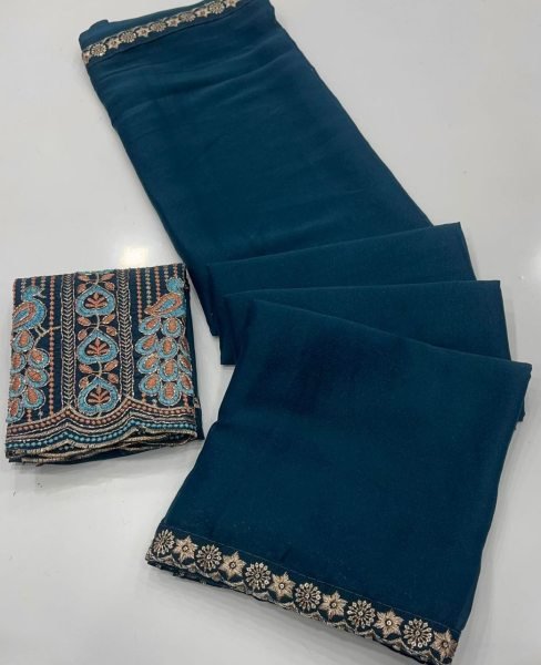 Royal Blue Rangoli Silk Saree featuring Multi-Sequence Embroidery And Heavy Border Silk Sarees Wholesale