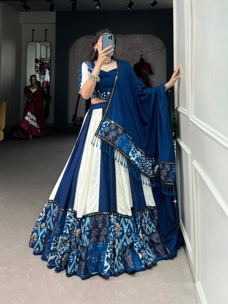 Royal Blue rayon print navratri wholesale lehenga  Navratri Lehnega Choli