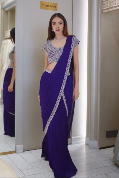Royal Blue Ready to Wear Chinon Lehenga Saree Export Quality at Wholesale Collection Ready To Wear Saree 
